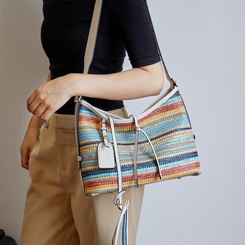 Bolso bandolera de rafia con rayas coloridas miniatura 3