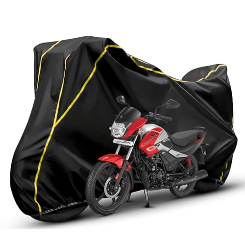Image of Waterproof Bike Body Cover Compatible with Hero Passion Pro Dustproof Scratchproof - Motorcycle Cover for Two Wheeler, Outdoor Full Cover with UV, Duty, Rain Protection (Black & Yellow)