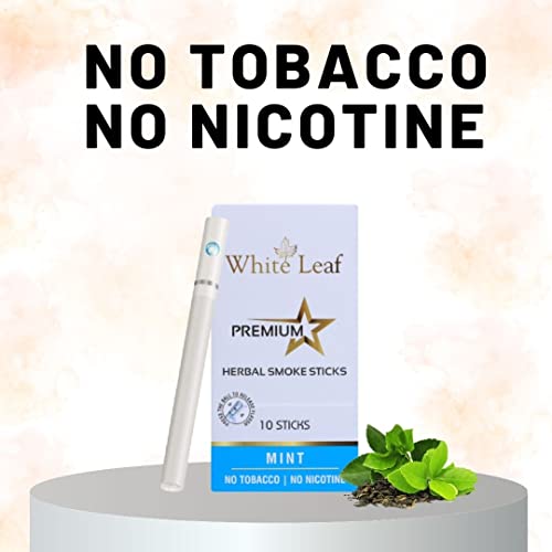 White Leaf Premium Herbal Smoke Cigarettes 100% Tobacco-Free, 100% Nicotine Free Mint Flavour (Pack Of 40 Sticks) Non Addictive - Helps To Quit Smoking | Smoking Cessation #TOP1