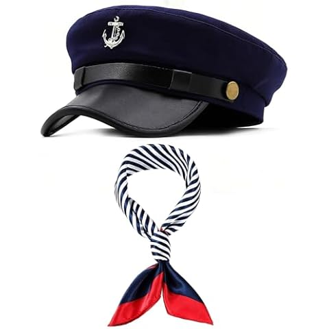 Men's Yacht Captain Skipper Anchor Hat with Sailor Scarf, Newsboy Cap Hat Cabbie Paperboy Beret Cap (Navy) Cover