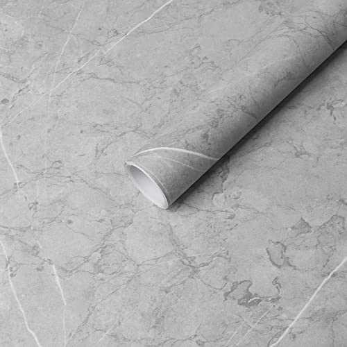 Hode Grey Marble Vinyl Wrap for Kitchen Cupboards Furniture, Sticky Back Plastic Roll Worktop Vinyl Covering, Self Adhesive Wallpaper Contact Paper Furniture Stickers 30x300cm
