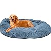 Wiliharui Warm Fluffy Extra Grote Hondenbedden, Wasbaar Rond Kalmerende Bont Donut Knuffelbed voor Grote Extra Grote Hond, XXL-110cm, Blauw