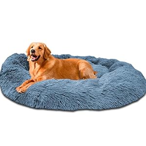 Wiliharui Warm Fluffy Extra Grote Hondenbedden, Wasbaar Rond Kalmerende Bont Donut Knuffelbed voor Grote Extra Grote Hond, XXL-110cm, Blauw