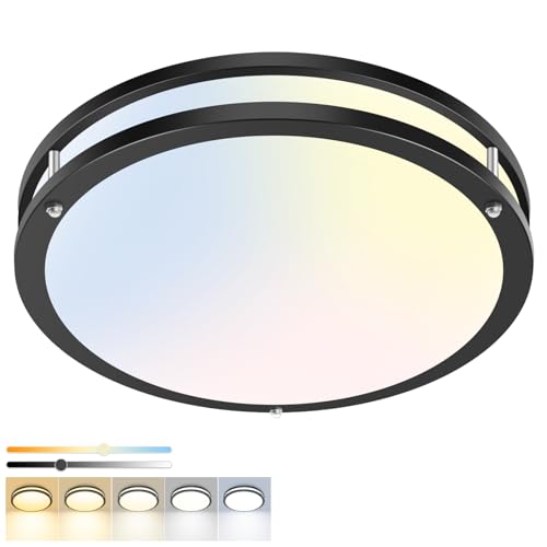 hepside 1 Pack Flush Mount Ceiling Light Fixture, Dimmable & 5CCT Ceiling Light Black, 10inch 15W 3000K 3500K 4000K 5000K 6500K Adjustable Ceiling Lamps for Kitchen Bathroom Bedroom Hallway