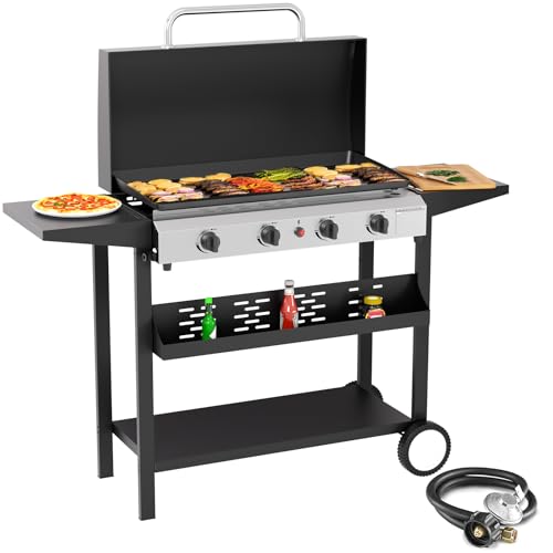 Comparison: Best 4 Burner Griddle 5 SKOK 4 Burners Outdoor Gas Griddle with Hood, Portable Flat Top Gas Grill-Table Top Propane Griddle Station with Side Shelves for Kitchen, Outdoor BBQ, Camping