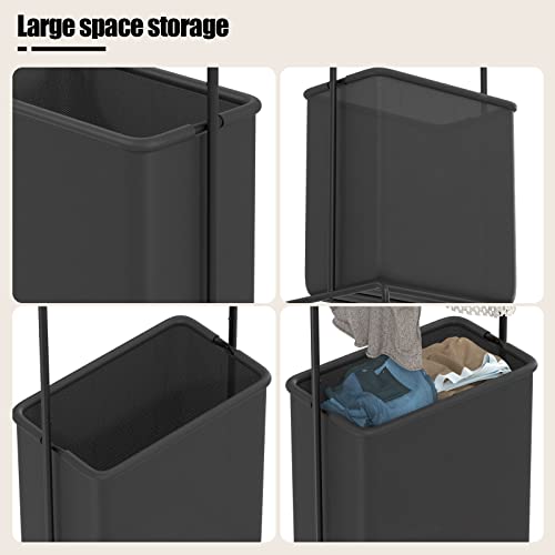 Waktavel Laundry Cart With Hanging Rack, Freestanding Laundry Hamper With Clothing Rack, Laundry Sorter With Hanging Bar And 2 Side Hook For Living Room Bedroom Entrance #TOP6