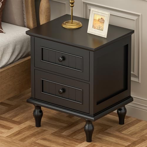 Scurrty Nightstand Set of 2, Antique Style End Table with 2 Drawers, Taller Nightstand for Bedroom, Side Table for Bedroom (Black)