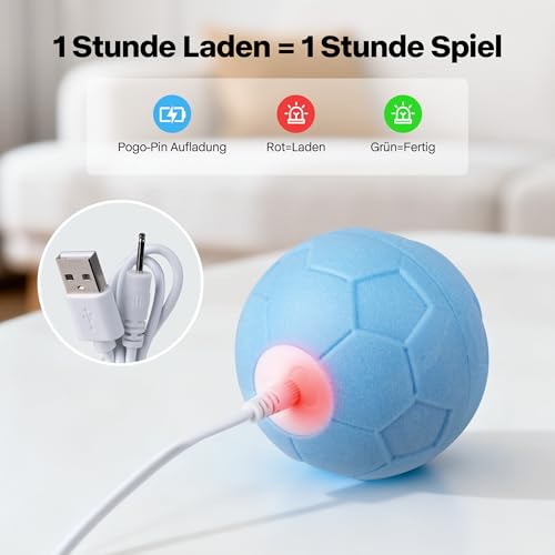 Pet Prime Robuster elektrischer Hundeball mit unregelmäßigem Rollen & farbigen Lichtern - Kaubeständiger ETPU Fußball, schnelles Aufladen, IPX65 wasserdicht - Lustiges interaktives Hundespielzeug