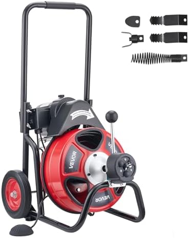 VEVOR Drain Cleaner Machine 50 FT x 3/8 Inch, Auto Feed Sewer Snake Auger on Whe