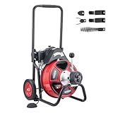 VEVOR Drain Cleaner Machine 100 FT x 1/2 Inch, Auto Feed Sewer Snake Auger on Wheels, Portable Drain Cleaning Machine with 4 Cutters & Air-activated Foot Switch for 2