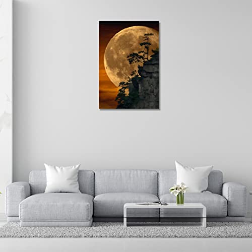 Image of RANGOLI 100% Cotton Stretched Canvas Painting 400 GSM, Framed The Moon Canvas Abstract Wall Art for Living Room, 3D Paintings for Wall Decor (18 x 30 Inch With Frame)