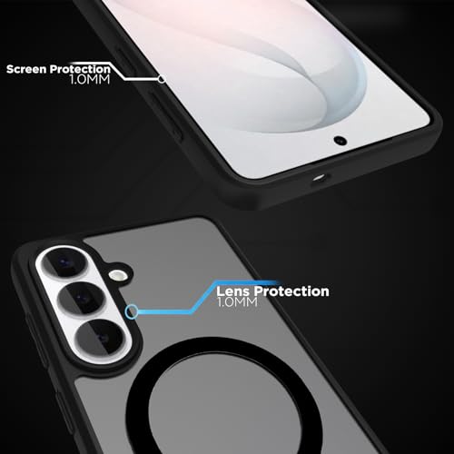 Image of RIGGEAR Shockproof Sleek Hybrid Armor Magnetic Back Cover Case Compatible with MagSafe Accessories for Samsung Galaxy S26 Plus (Smoke Black Matte PC + Black TPU Bumper)