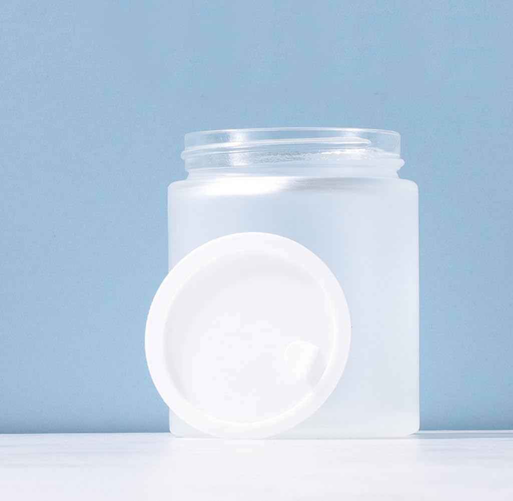 2Pcs 100G/3.4oz Empty White Frosted Glass Jars with Plastic Wood Grain Lids and Inner Liner Refillable Sample Cosmetic Makeup Storage Containers Bottles Pots for Creams Lotions Scrubs DIY Skin Care - Image 4