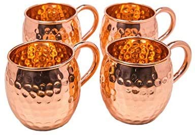 PR International Copper Moscow Mule Mugs Set of 4 Copper Hammered Look Moscow Mule Mug Cup Perfect for Any Chilled Beverage