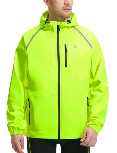 baleaf Men Tall Rain Jacket Waterproof Hood Lightweight Fluorescent Green 2XLT