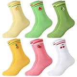 Utensilsto 6 Paar Tennissocken Damen 39-42 Sportsocken Bunt Baumwolle Socken mit Obst Motiv Atmungsaktive Lange Socken Lustige Kleine Geschenke für Frauen Damen Tennis Arbeit Sport
