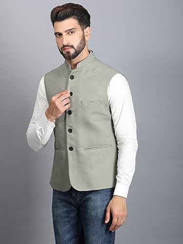 Image of Ethluxis Men's Designer Solid Nehru Jacket /Waist Coat /Bandhgala