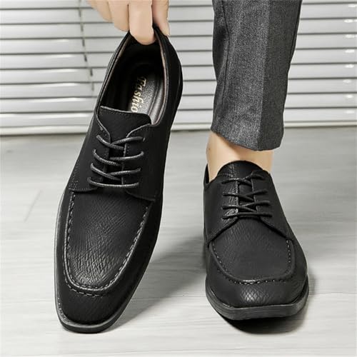 Men's Genuine Leather Lace-Up Dress Oxford Shoes with Orthopedic Arch Support Low Chunky Heel Lightweight Soft Round Toe for Office Wedding Formal Business Party4