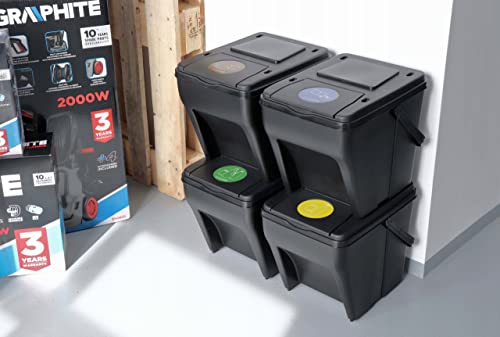 OliveBird Mülleimer 4 Fächer Mülltrennsystem 100L - 4x25L Green Sorter Mülltrenner 5 Aufkleber Farben Mülltrenner für Biomüll, Papier, Glass Abfalltrennsystem zur Mülltrennung in der Küche