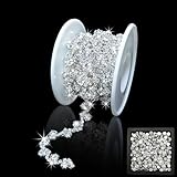 Yhsheen 3 Yards Rhinestone Trim Chain with 100pcs Sew on Rhinestones, Crystal Rhinestone Trim Ribbon Applique by The Yard for DIY Dress Wedding Party Christmas Costume Accessories(Silver-1)