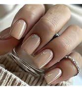 Press On Nails Short Solid Color Luxury False Nails Square Press On Natural Acrylic Nail Coffee F...