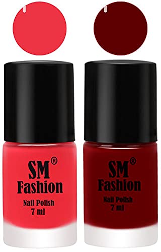 Image of Long Lasting Nail Polish | Nail Paint Combo 7 ml Each) - Set of 2 Rose Pink-Dark Red