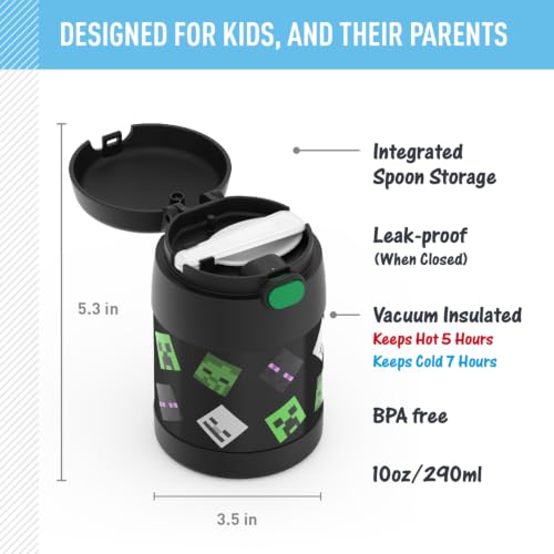 Image of THERMOS FUNTAINER Insulated Food Jar - 10 Ounce - Kid Friendly Food Jar with Foldable Spoon, Minecraft