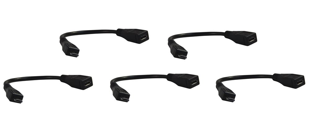 Five Pack of YCS Basics Black 6 Inch Cellphone/Tablet USB Micro Male to Female Sync and Charging Extension Cables