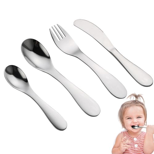 Cubiertos infantiles | 4 piezas utensilios de comedor de acero inoxidable accesorios,juego de cubiertos ergonómicos para | para casa de viaje materna merienda cocina niños niñas