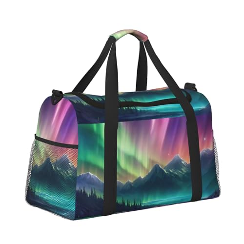 Dark Northern Lights Print Foldable Carry On Tote Large Capacity Hand Carry Bag for Airplane Weekend Getaways3