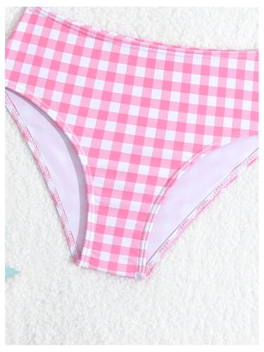 OYOANGLE Toddler Girl's 2 Piece Cute Plaid Swimsuit Ruffle Trim High Waisted Bikini Bathing Suits Beachwear4