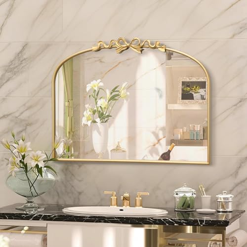 Besdomus Antique Arched Gold Mirror: 32x24 Vintage Bow Wall Vanity Mirror