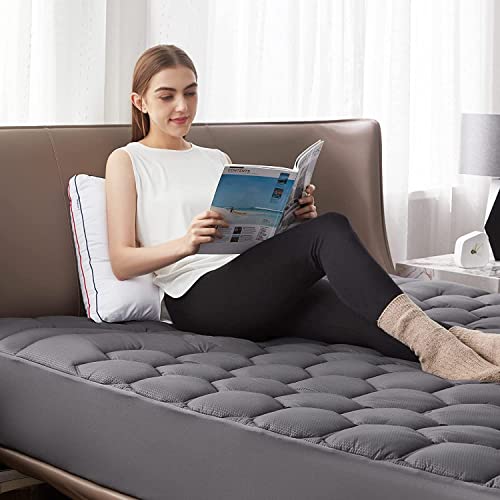 Bedsure Mattress Pad Full Size - Soft Mattress Cover Padded, Quilted Fitted Mattress Protector with 8-21" Deep Pocket, Breathable Fluffy Pillow Top, Grey, 54x75 Inches