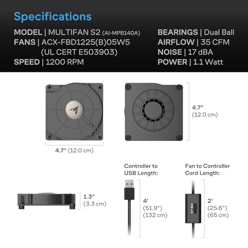 Image of AC Infinity MULTIFAN S2, Quiet 120mm USB Blower Fan | With Speed Control, UL-Certified, for Receiver, DVR, Xbox, Modem, AV Cabinet Cooling