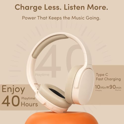 Image of GameSir BeatXtra Wireless Stereo Bluetooth Headphones V5.3, Over Ear Foldable Headset with 40mm Drivers, Soft Cushioned Ear Pads, Built-in Mic, AUX Input, 10M Wireless Range, Teen & Adults (Beige)