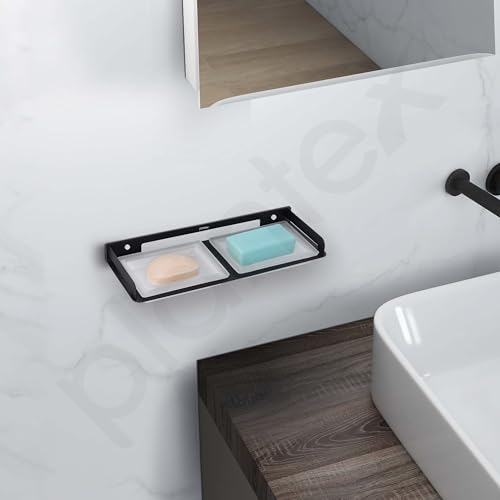 Image of Plantex Stainless Steel and Frosted Glass Double Soap Holder for Bathroom /Dual Soap Case /Soap Stand /Bathroom Accessories -(Black)