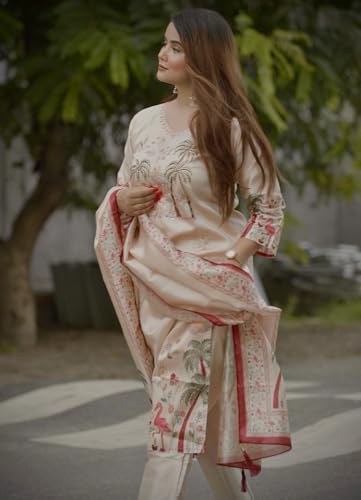 Image of VredeVogel Women's Beads Embroidered Silk Blend Kurta Pant Set with Organza Dupatta | Perfect for Festive & Casual Ethnic Kurta Set for Women