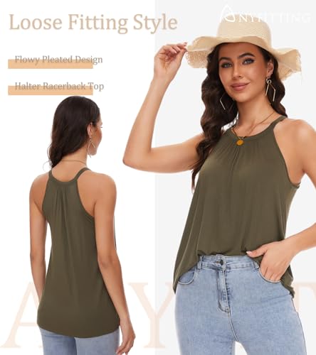Image of Women Halter Tank Top with Built in Bra Flowy Sleevless Padded Camisole Loose Fit Summer Shirt Top S-3XL