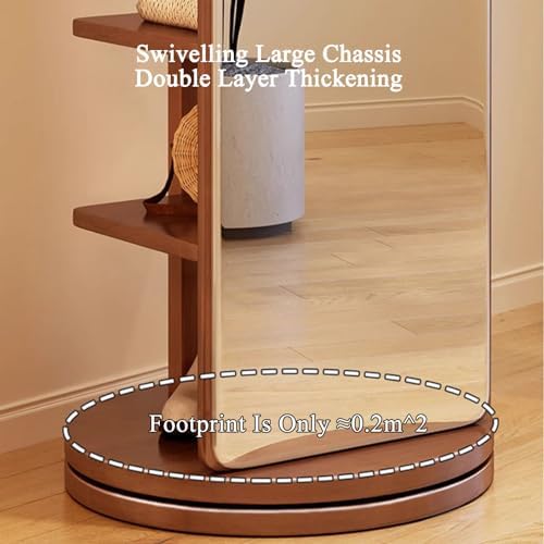 Full-Length Rotating Mirror with Wooden Frame & Coat Rack - Stylish Grey Floor Mirror for Living Room, Bedroom, Apartment Decor & Organization