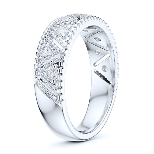 5.5mm Wide Sterling Silver Vintage Milgrain Simulated Round Brilliant Cut Diamond or Moissanites Unisex Wedding Ring4