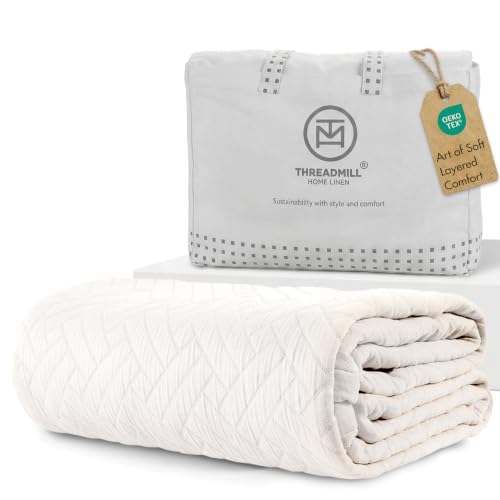 Threadmill Luxury Cotton Blankets for King Size Bed | All-Season Cozy 100% Cotton King Size Blanket |Criss Cross Jacquard Soft & Lightweight Coverlet fits California King Size Bed 104x92| Natural