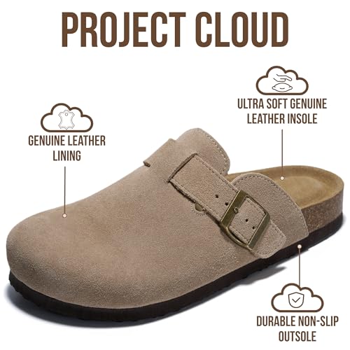 Image of Project Cloud 100% Genuine Leather Footbed Clogs for Women - Memory Foam Arch Support Slippers for Women - Trendy Slip-ons Women's Mules & Clogs Sandals