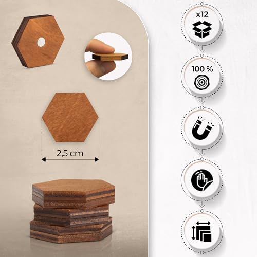 Imanes decorativos hexagonales de madera, pack 12 miniatura 2