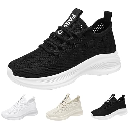 Zapatillas de deporte para mujer, amortiguadas, resistentes al agua, ligeras, de malla, antideslizantes, resistentes a la abrasión, fáciles de limpiar, ortopédicas, Negro , 38 EU
