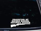 Protected by Double Barrel Security System - 8' x 3 1/2' die Cut Vinyl Decal for Windows, Cars, Trucks, Tool Boxes, laptops, MacBook - virtually Any Hard, Smooth Surface