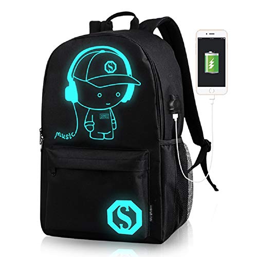 Koxvzec Mochila escolar para niños, mochila luminosa de anime para niños, mochila de lona con USB para el hombro, bolsa de lápices con cerradura para niñas y niños, Negro, L