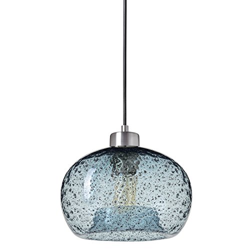 Casamotion Pendant Lighting Handblown Glass Drop ceiling lights, Rustic Hanging Light Blue Seeded