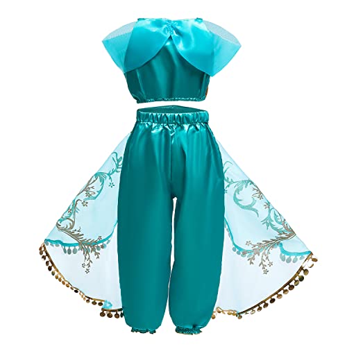 Girls Teal Princess Dress with Sequin Accents, Embroidered Cape2