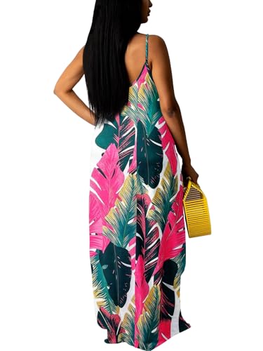 Image of Summer Dresses for Women Spaghetti Strap Beach Floor Length Maxi Sundresses | Floral Print,Casual,with Pockets
