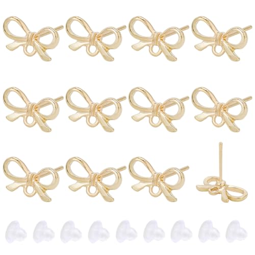 Beebeecraft 1 boîte de 60 Boucles d'oreilles à Tige en Alliage Plaqué Or avec 304 Broches en Acier Inoxydable et 60 écrous d'oreilles en Plastique. Boucles d'oreilles à Tige en Forme de Nœud avec